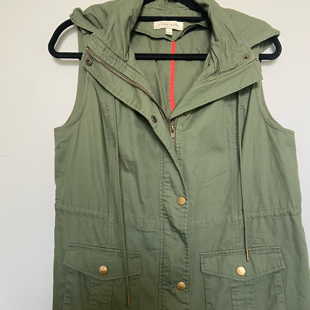 41 Hawthorn Army Green Utility Vest w/ Hood Sz Lg